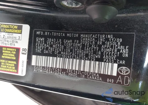 2010 Toyota Corolla Le z USA, uszkodzony, nr VIN 2T1BU4EE3AC304729